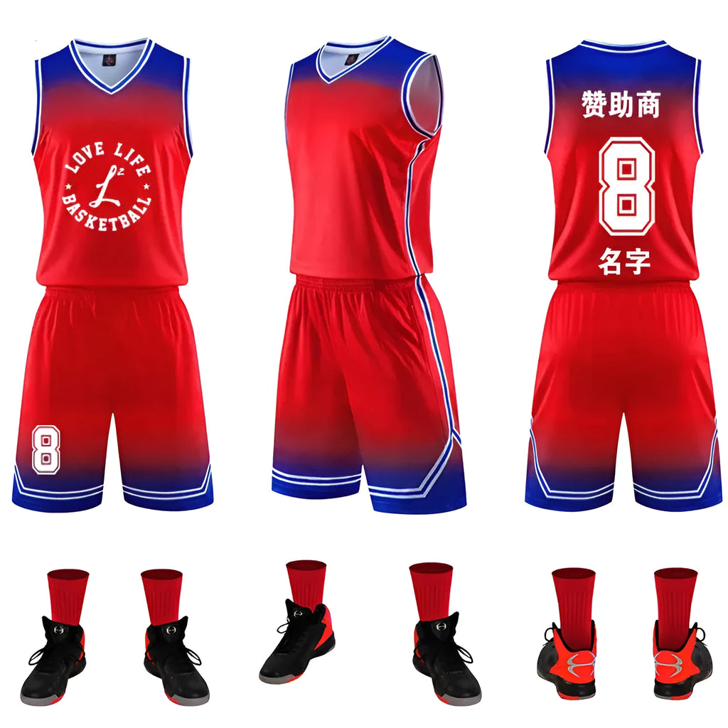 Gradient polyester basketball jersey top in purple and white for children and adults