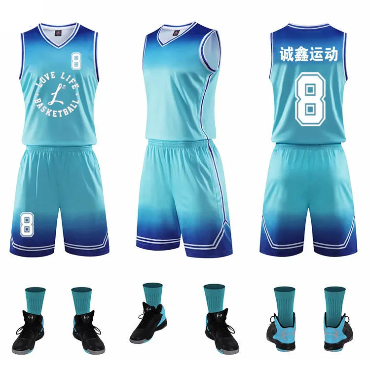 Gradient polyester basketball jersey top in purple and white for children and adults