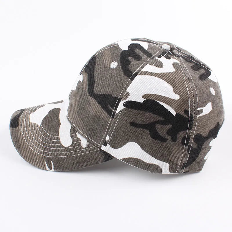 Retro camouflage baseball cap with curved brim for men women adjustable size gray khaki