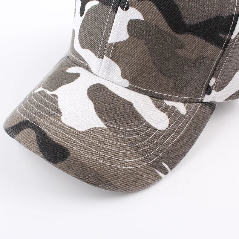 Retro camouflage baseball cap with curved brim for men women adjustable size gray khaki