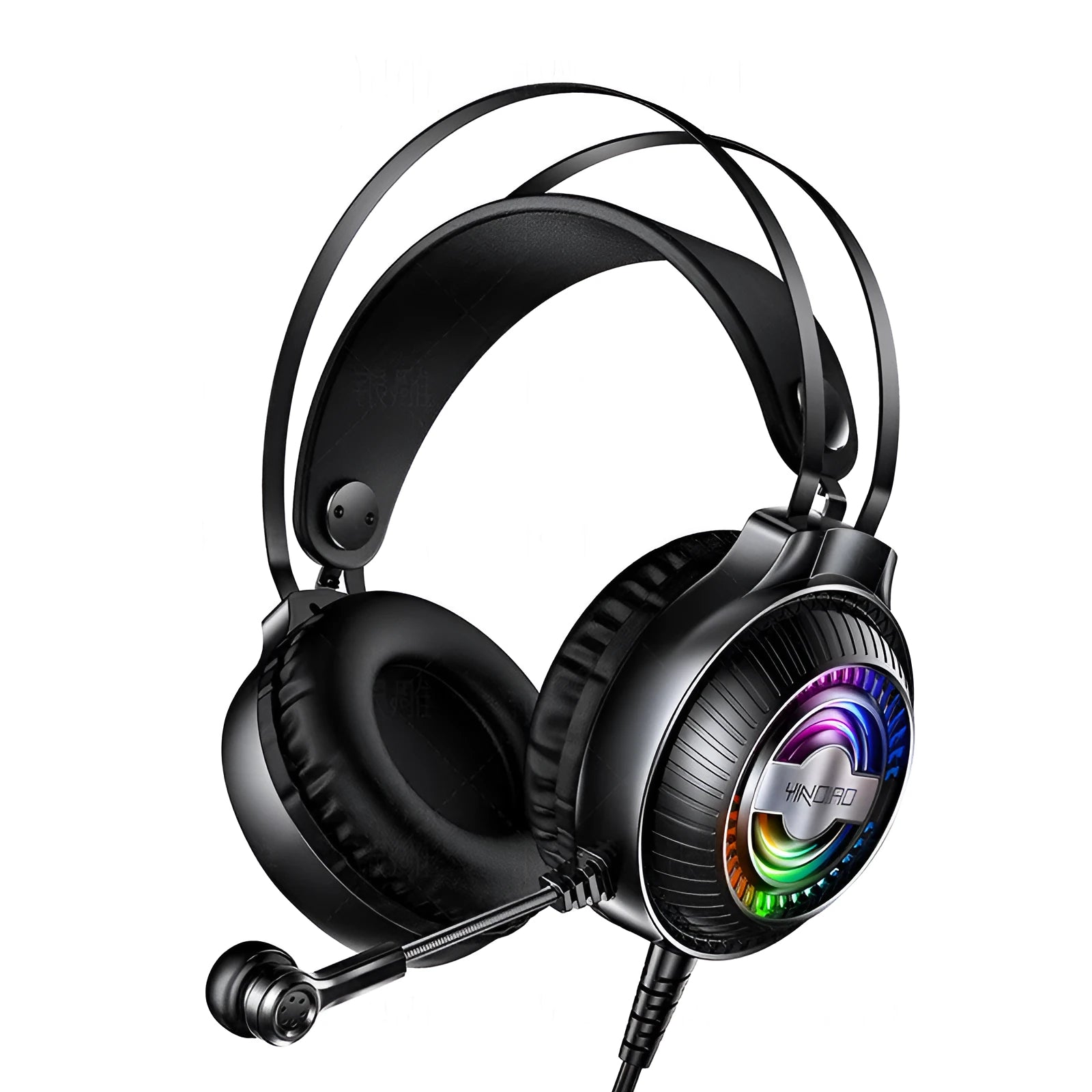 Black or white wired PC computer headset with microphone, 3.5mm plug, and over-ear design with protein earmuffs.