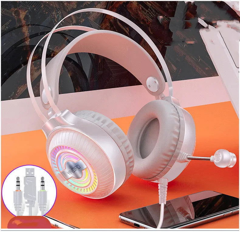 Black or white wired PC computer headset with microphone, 3.5mm plug, and over-ear design with protein earmuffs.