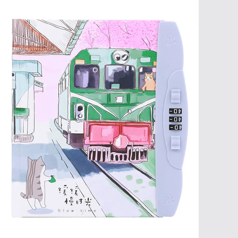 Children's lockable codebook diary with Korean cartoon cover featuring colourful space scene