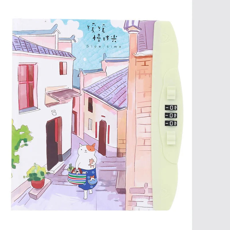 Children's lockable codebook diary with Korean cartoon cover featuring colourful space scene
