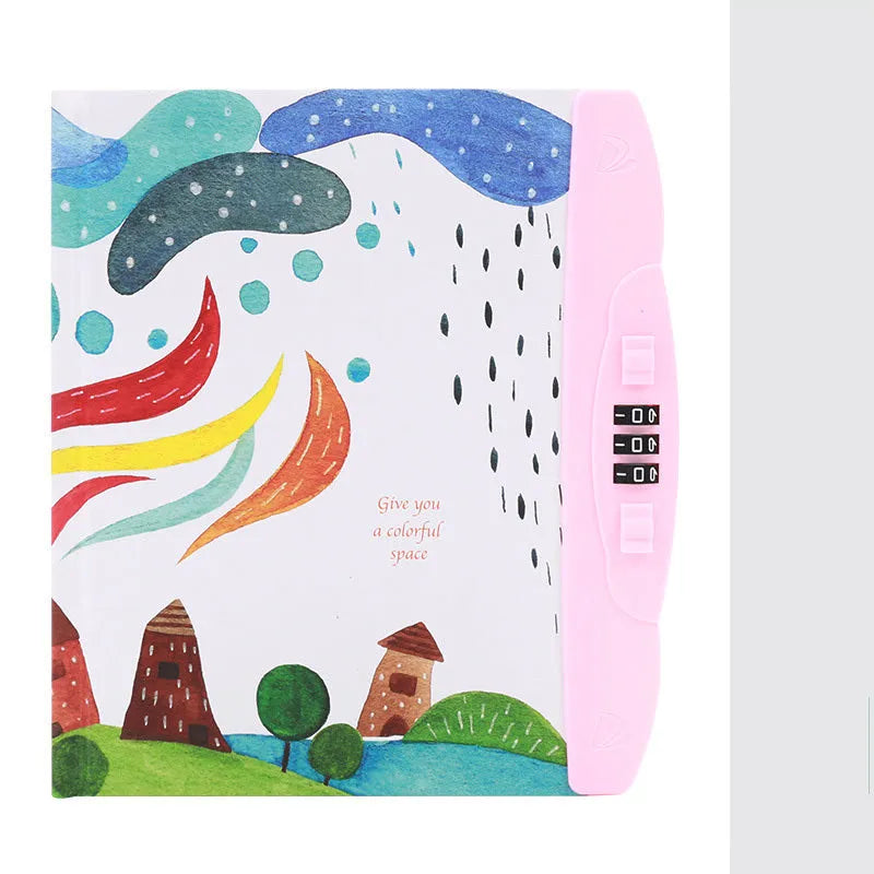 Children's lockable codebook diary with Korean cartoon cover featuring colourful space scene