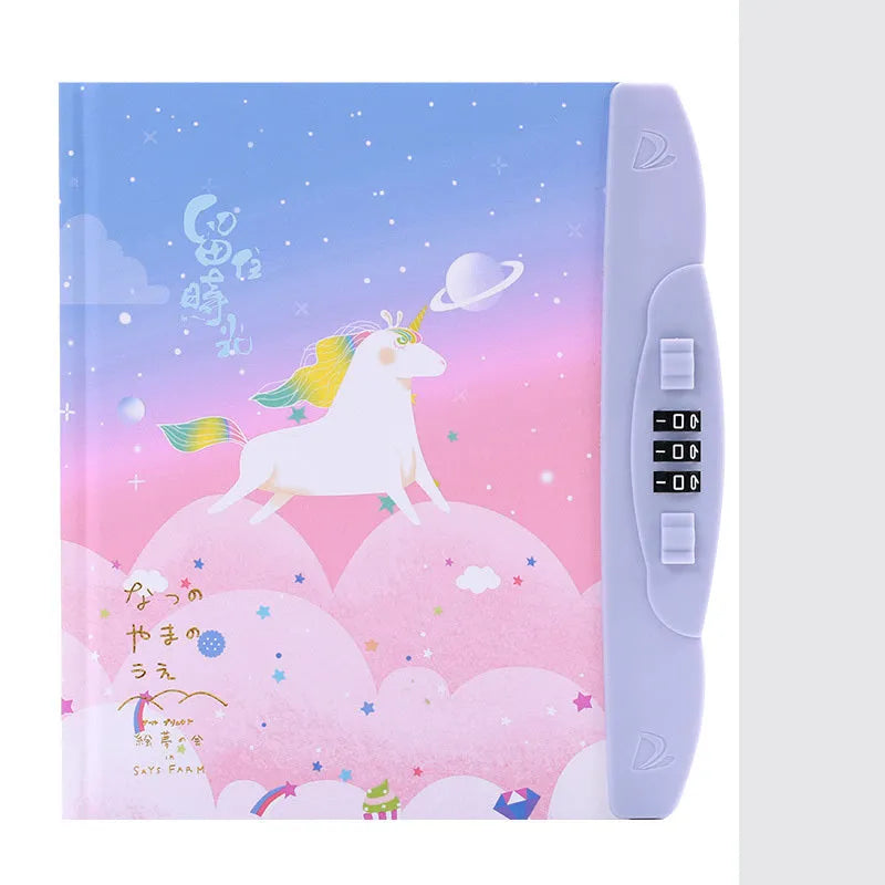 Children's lockable codebook diary with Korean cartoon cover featuring colourful space scene