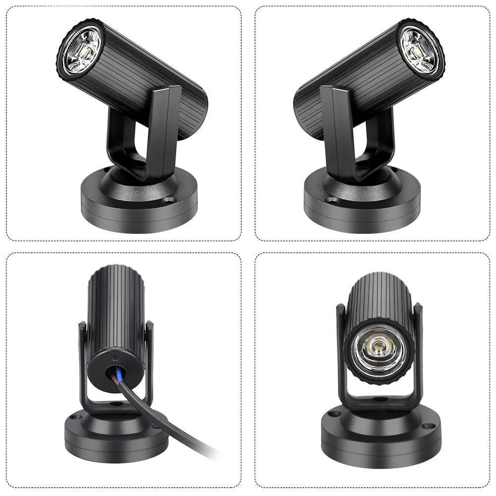 1W LED stage spotlight pinspot in black plastic housing with white light beam