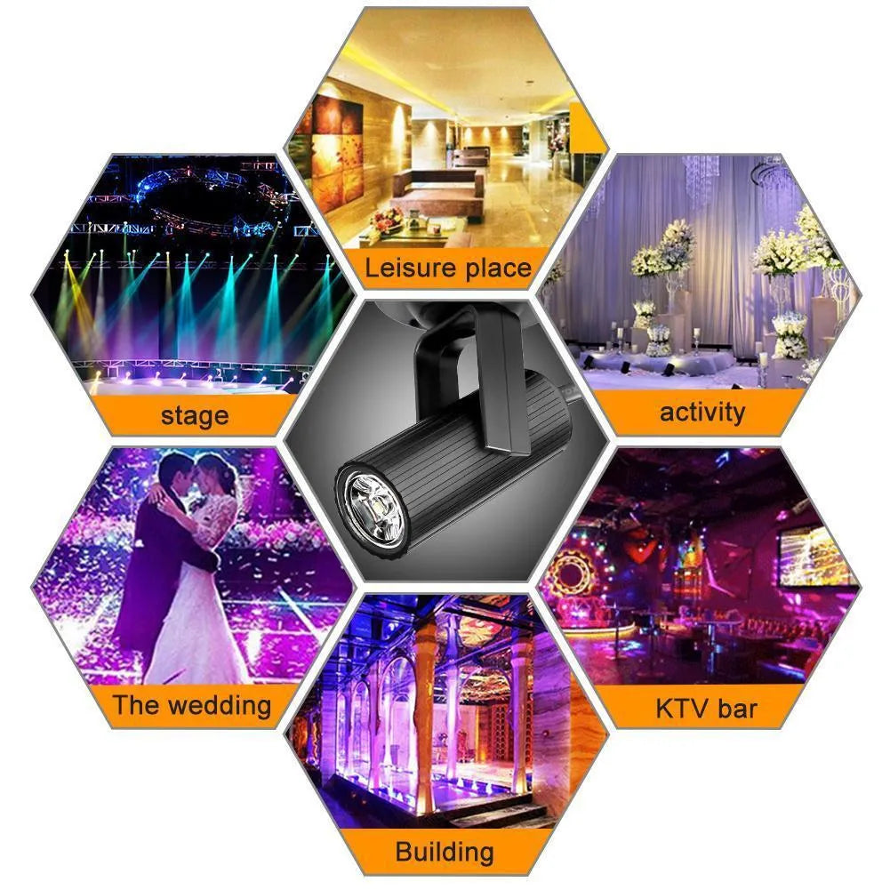 1W LED stage spotlight pinspot in black plastic housing with white light beam