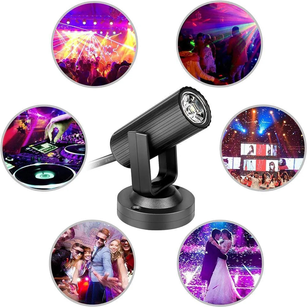 1W LED stage spotlight pinspot in black plastic housing with white light beam