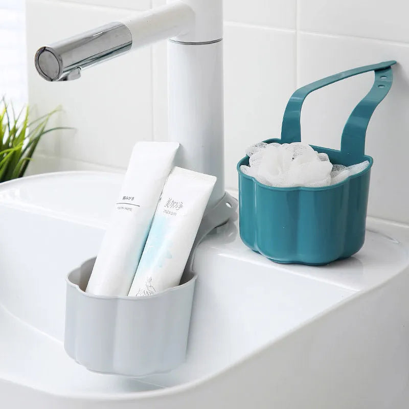 Nordic-style plastic sink drain basket in dark blue measuring 20cm long