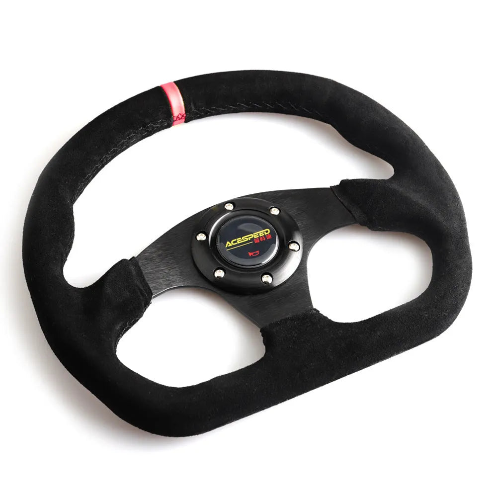 Frosted matte leather racing steering wheel for GM car modification, black with yellow circle