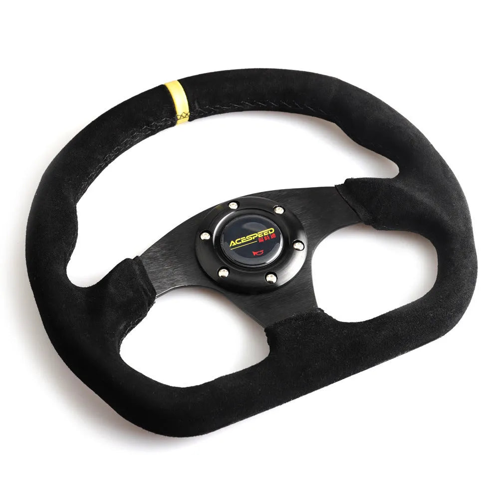Frosted matte leather racing steering wheel for GM car modification, black with yellow circle