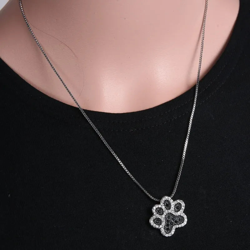 Dog footprint pendant necklace with diamond-encrusted alloy charm in fashion OL style for women