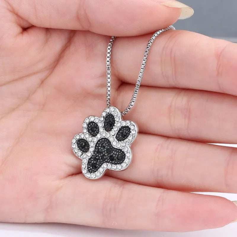 Dog footprint pendant necklace with diamond-encrusted alloy charm in fashion OL style for women