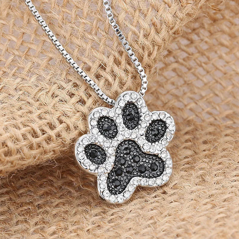 Dog footprint pendant necklace with diamond-encrusted alloy charm in fashion OL style for women