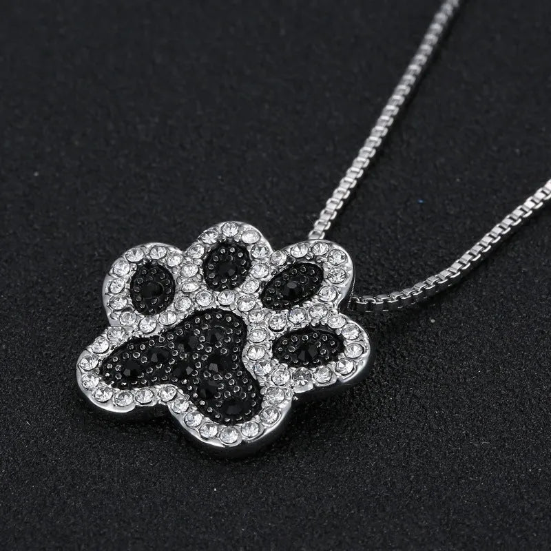 Dog footprint pendant necklace with diamond-encrusted alloy charm in fashion OL style for women