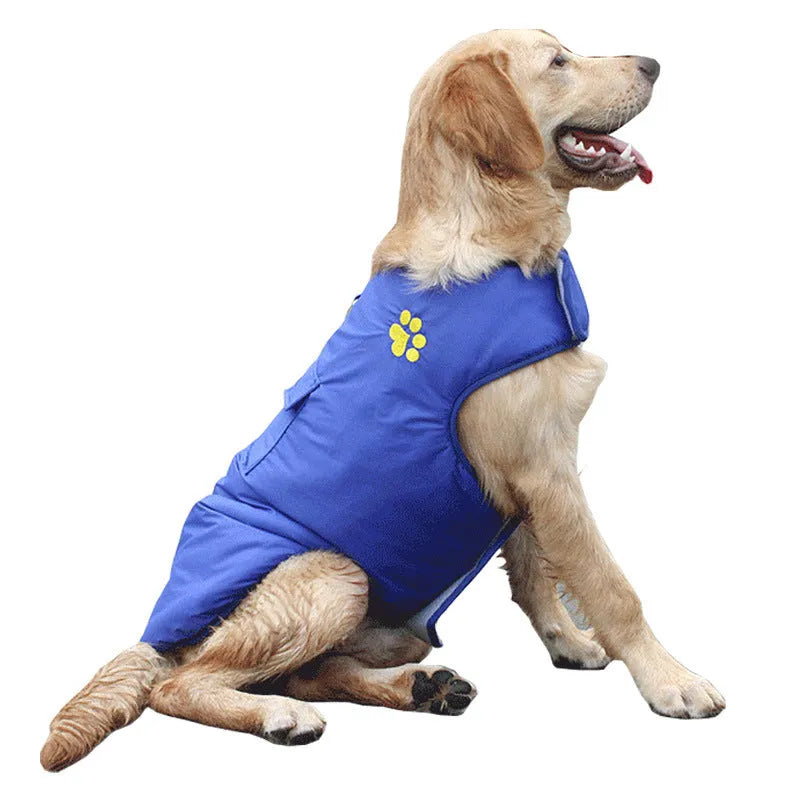 Waterproof dog vest jacket in blue for small to large dogs with reversible two-side design