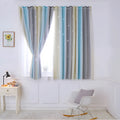 Rainbow gradient blackout curtain with star cut-outs for girls bedroom, no drill installation, grey and yellow stripe