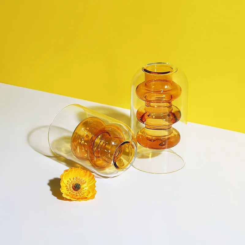 Small colourful transparent glass vase with Nordic ins style for home decoration
