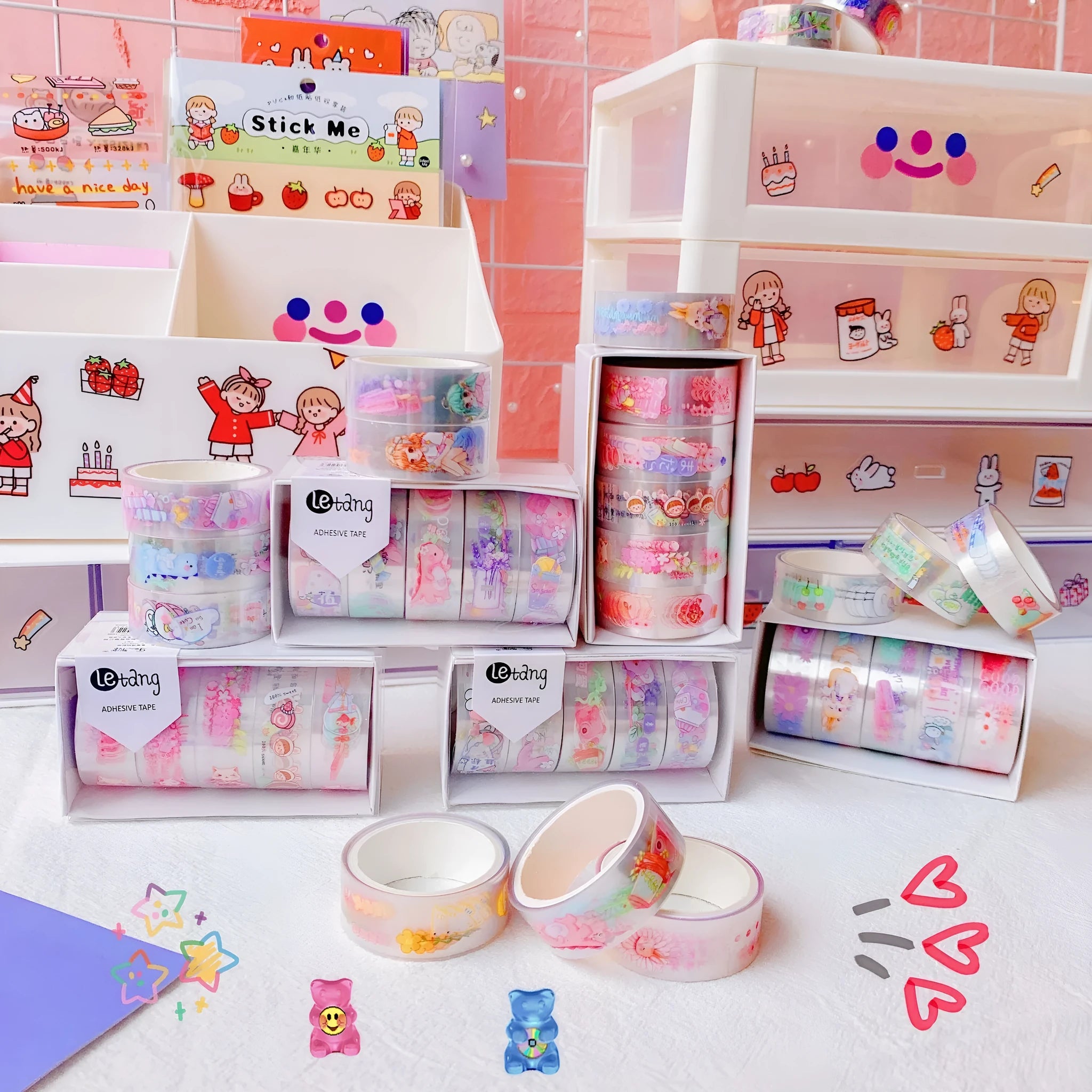 Creative washi paper tape 1.5cm cartoon aesthetic college style DIY decor