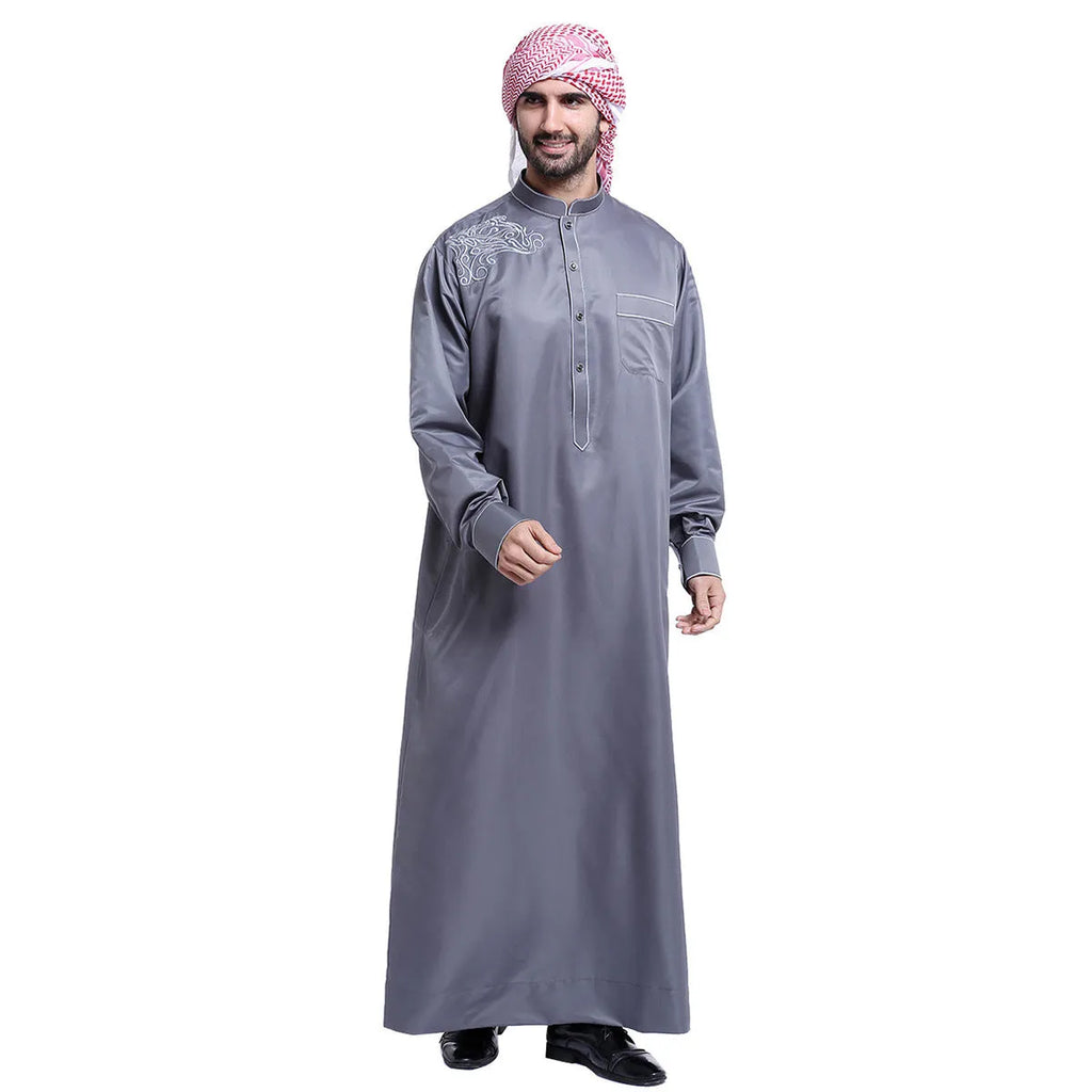 Men's cotton-blend Arab robe in white, front view, Asian sizing, daily wear