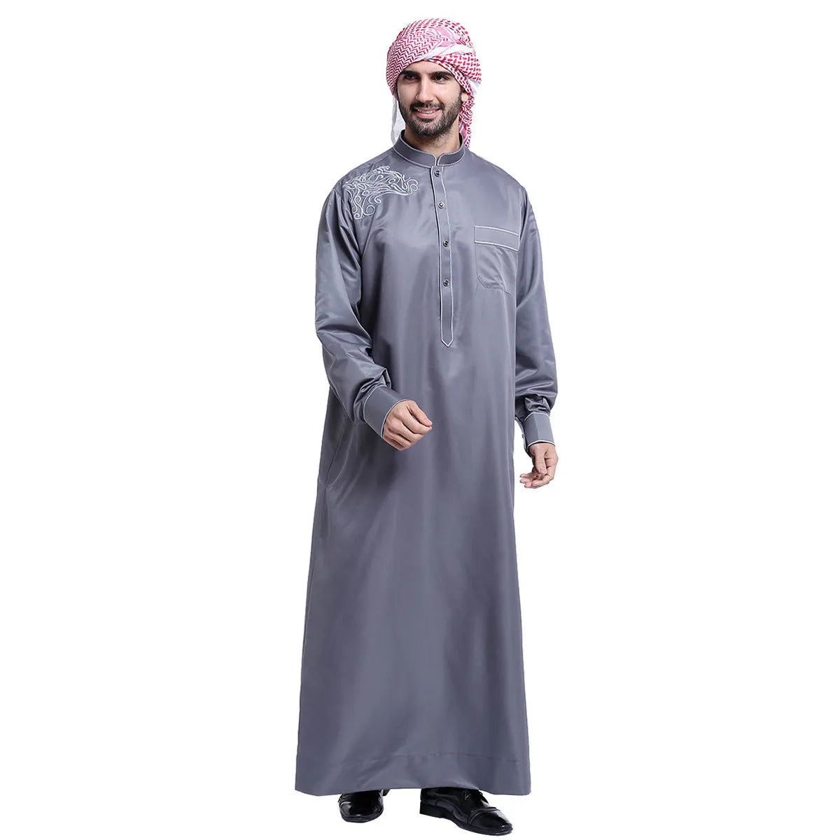Men's cotton-blend Arab robe in white, front view, Asian sizing, daily wear