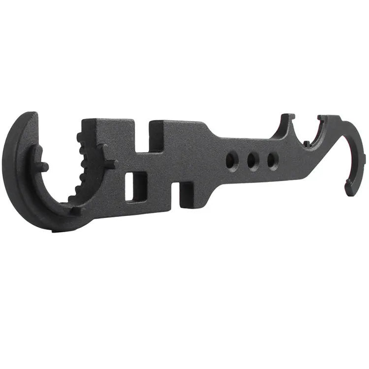 Black steel combination wrench for AR15 and M4 firearm maintenance with dual-purpose shape