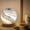Nordic style bedside table lamp with glass shade in choice of seven colours, powered by USB.