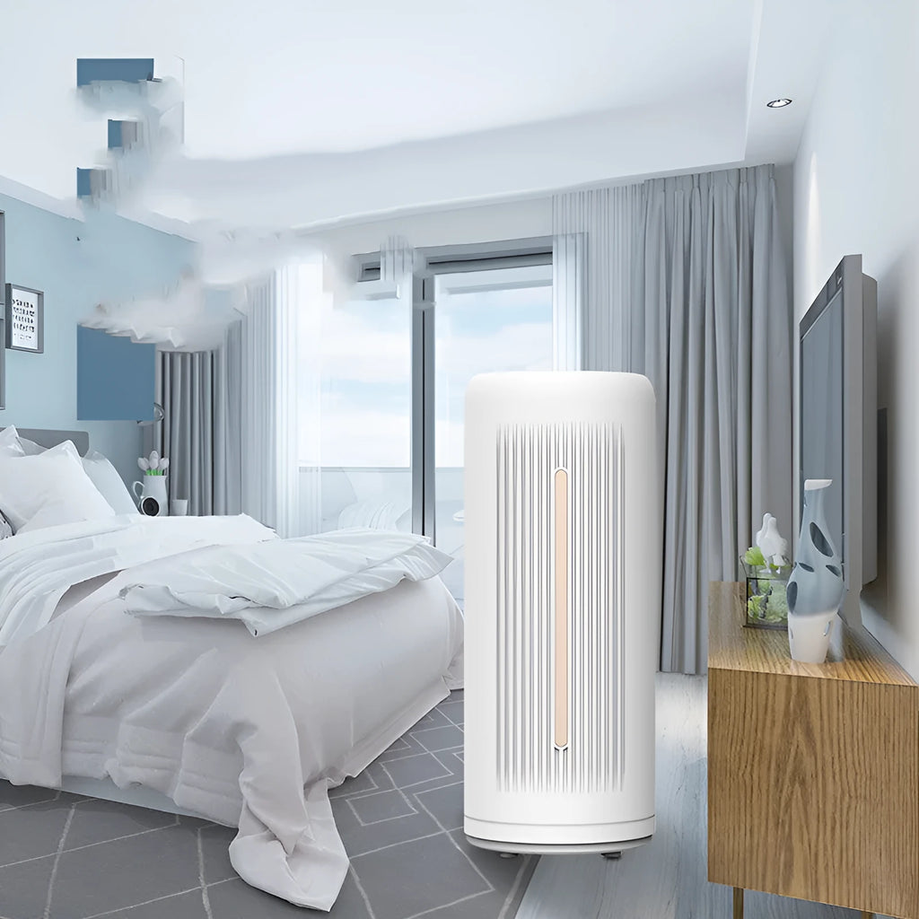 Silver white smart air purifier L-AP111 with touch panel and remote control for 50 m³/h smoke and dust removal