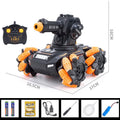 Remote control tank toy car in green with water bomb launching nozzle, colour box packaging