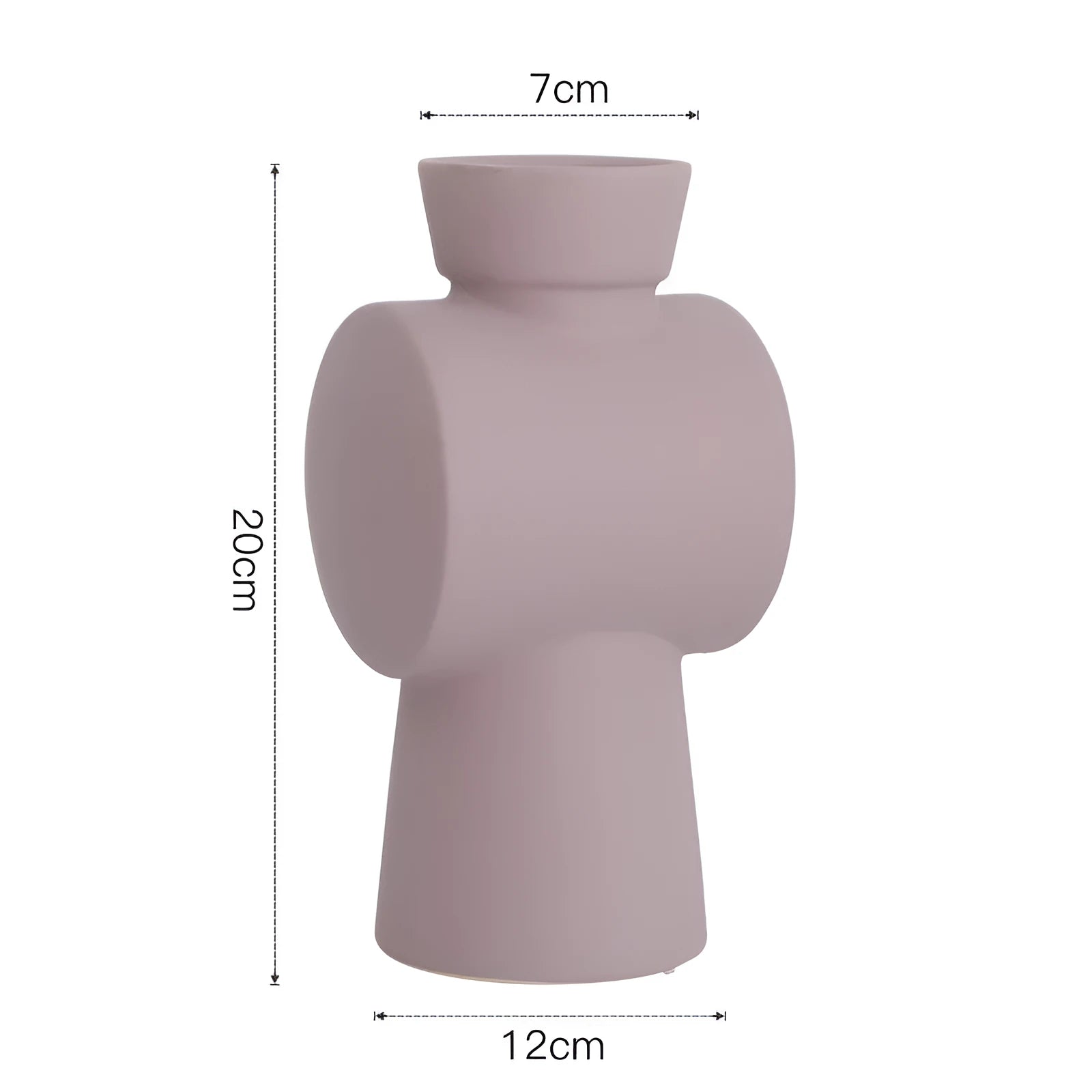 Minimalist ceramic vase with hammer glaze in beige, brown, or purple on a shelf.