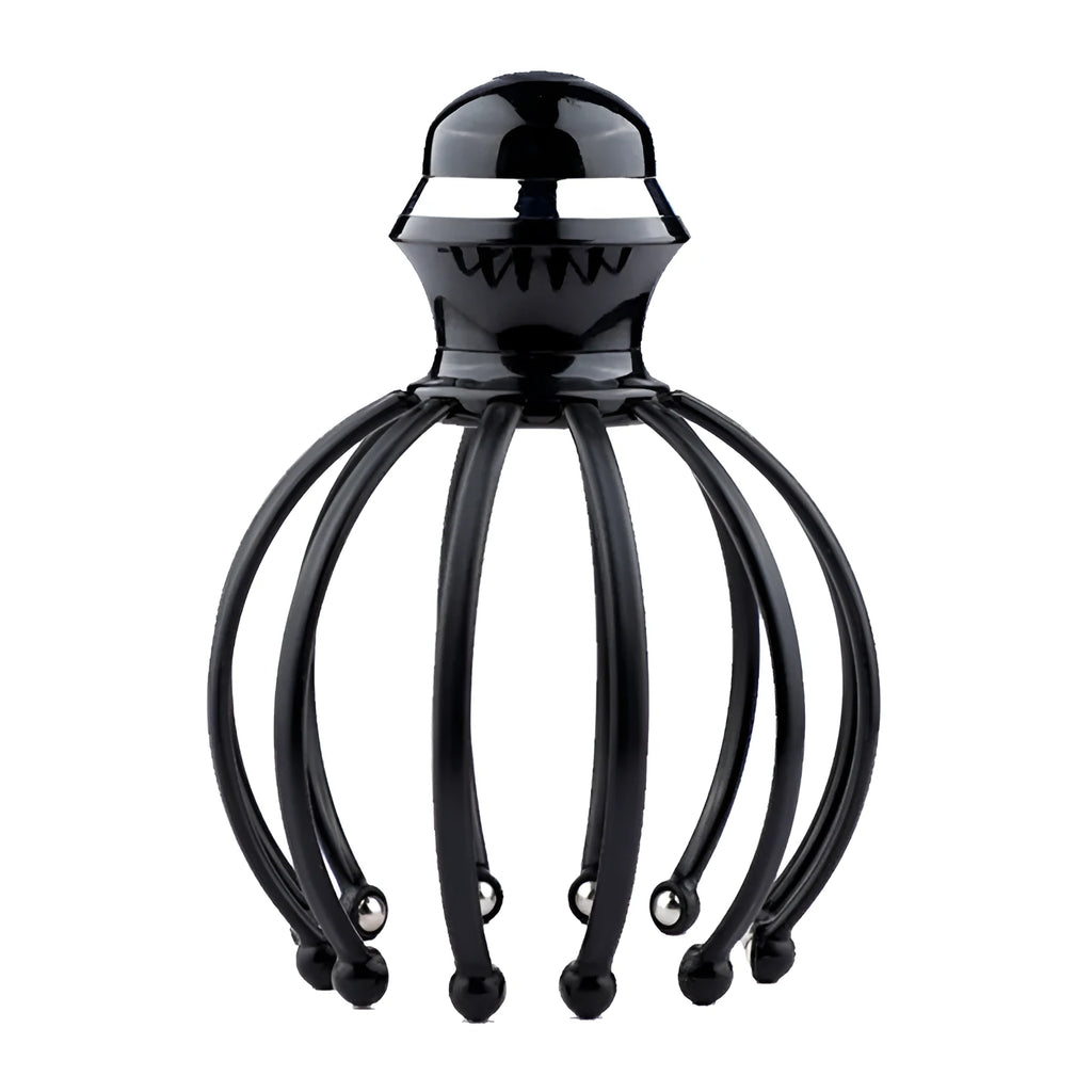 Black rechargeable electric head massager with 12 claw octopus design