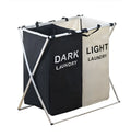 Collapsible multi-compartment laundry hamper with Oxford cloth and aluminium frame, double grid, beige and black