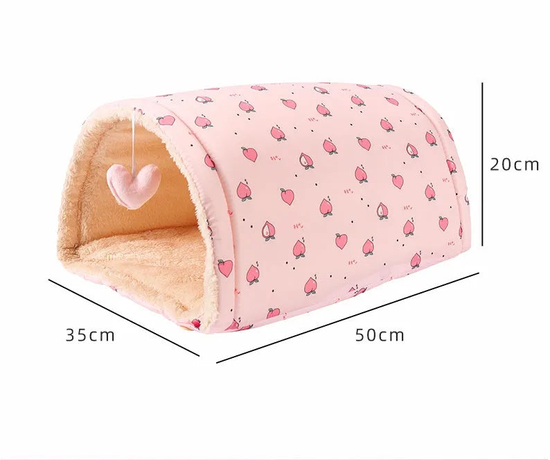 Cloth cat tunnel in pink and yellow, size 20x35x50cm, used as pet nest