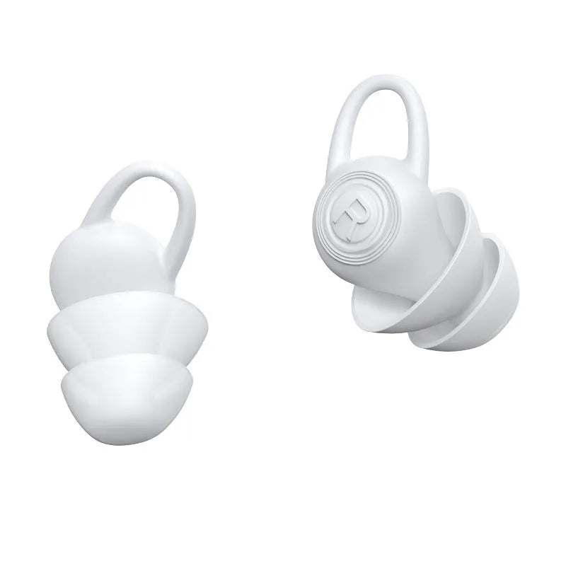 White soft silicone ear plugs for noise reduction, shown with independent packaging