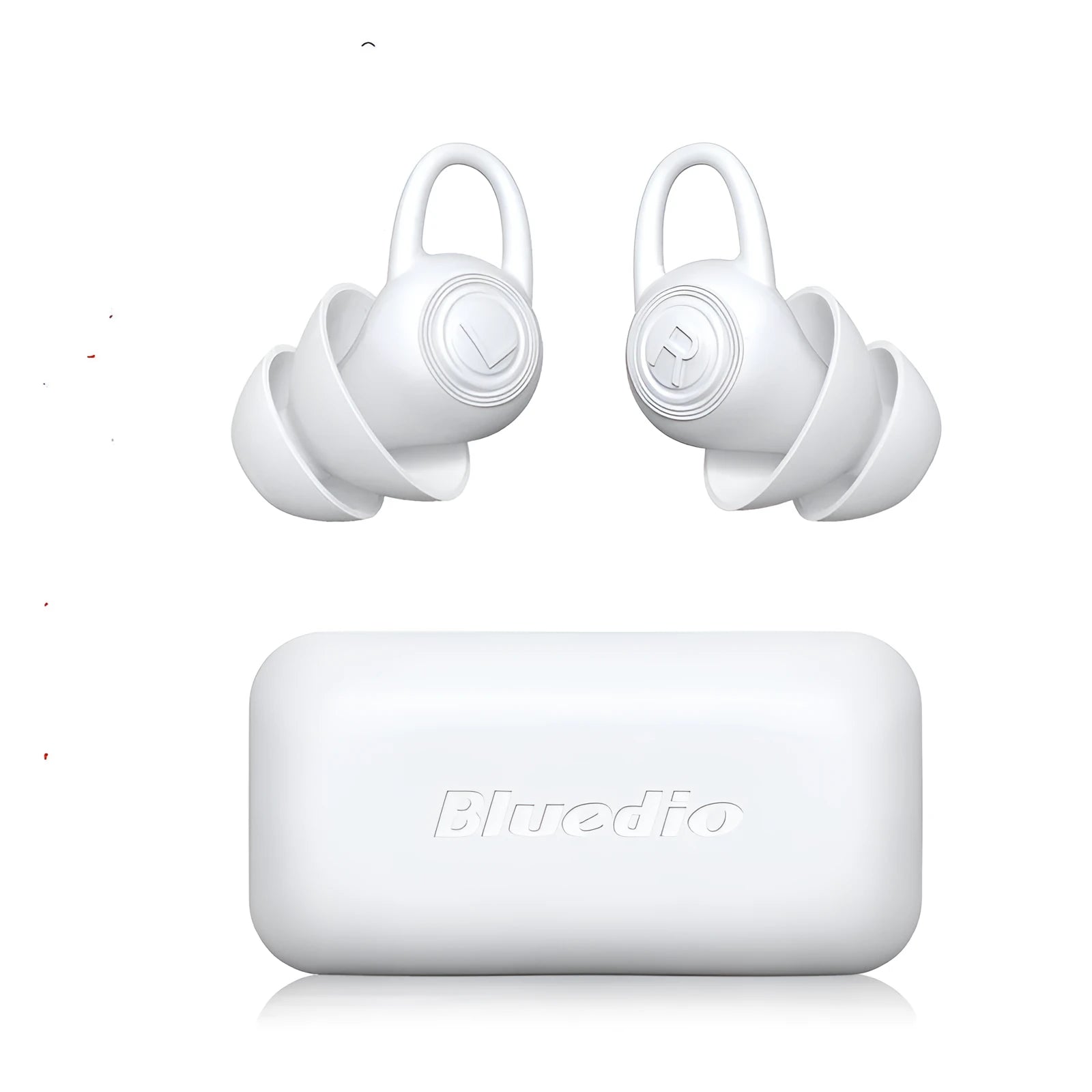 White soft silicone ear plugs for noise reduction, shown with independent packaging