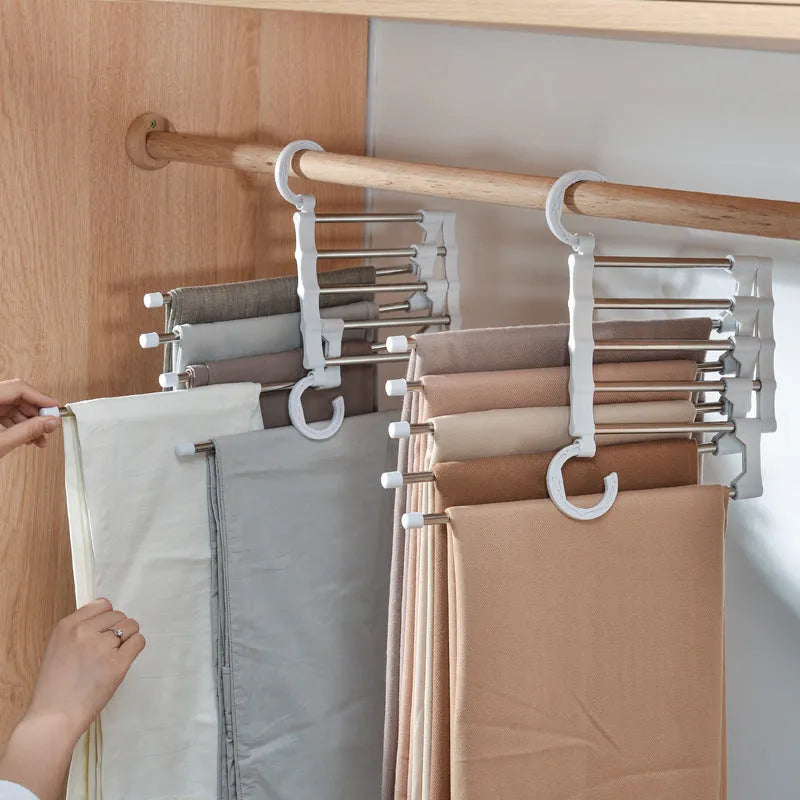 Telescopic folding stainless steel pants rack for wardrobe hanging trousers and scarves