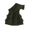 Girl's A-class safety dress with cake skirt and bow in plain pattern sizes 90-130cm