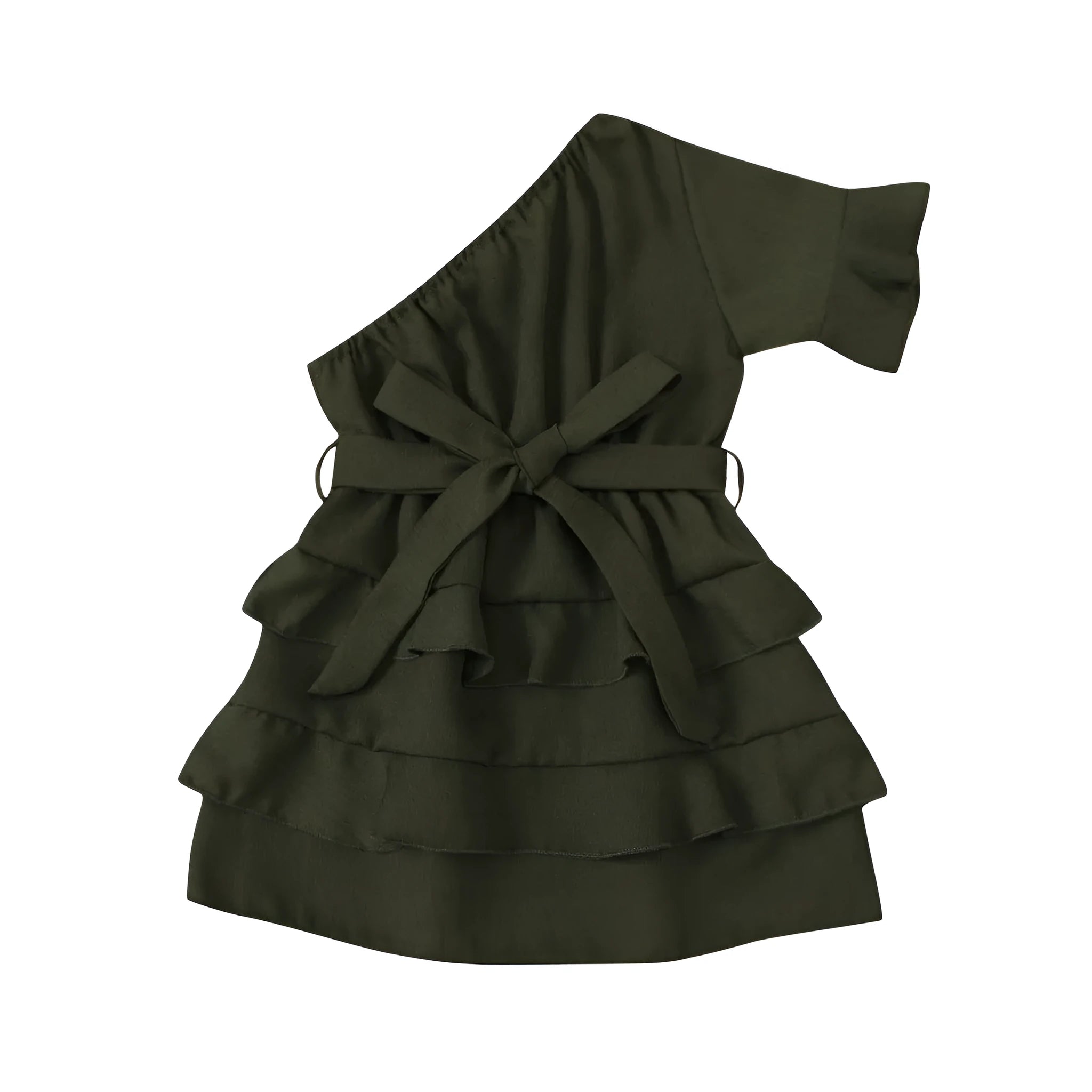 Girl's A-class safety dress with cake skirt and bow in plain pattern sizes 90-130cm