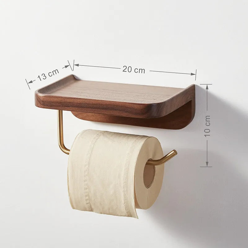 Solid walnut wood wall-mounted paper towel holder with brass fittings