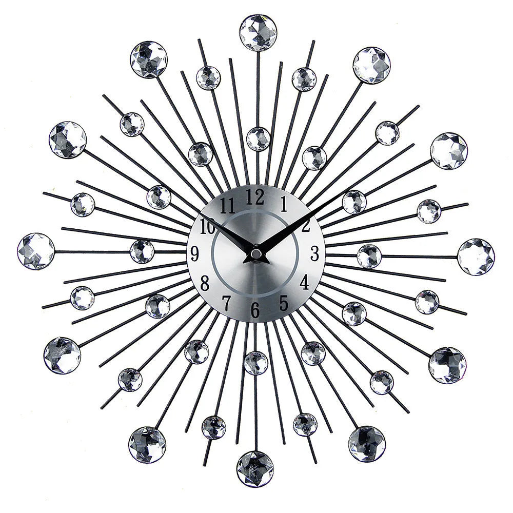 Silver round wall clock with aluminium dial showing 33cm diameter and pointer display