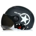 Breathable anti-collision electric car helmet with ABS shell and clear windshield on neutral background