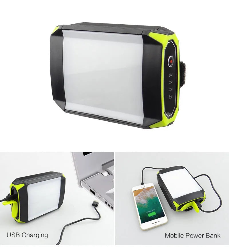 Green aluminium alloy camping light with dimming function and USB port