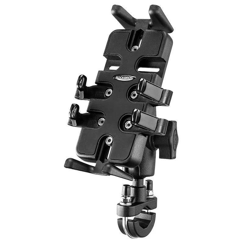 Black nylon universal phone navigation bracket with U-shaped clamp for vehicle handlebars