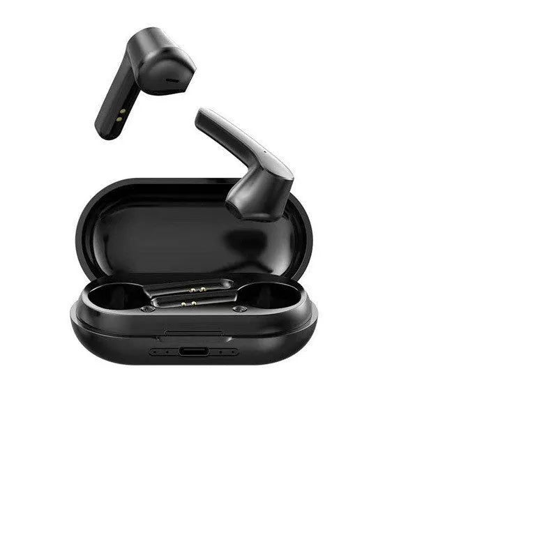 Black wireless Bluetooth in-ear sports earbuds with noise cancellation and power display