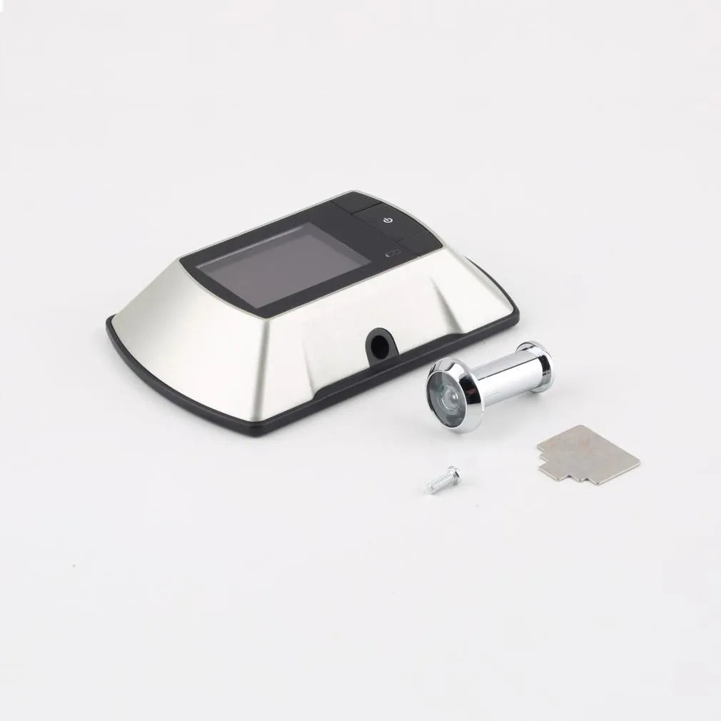 Wireless digital door peephole viewer with LCD screen and outdoor camera for DIY installation.