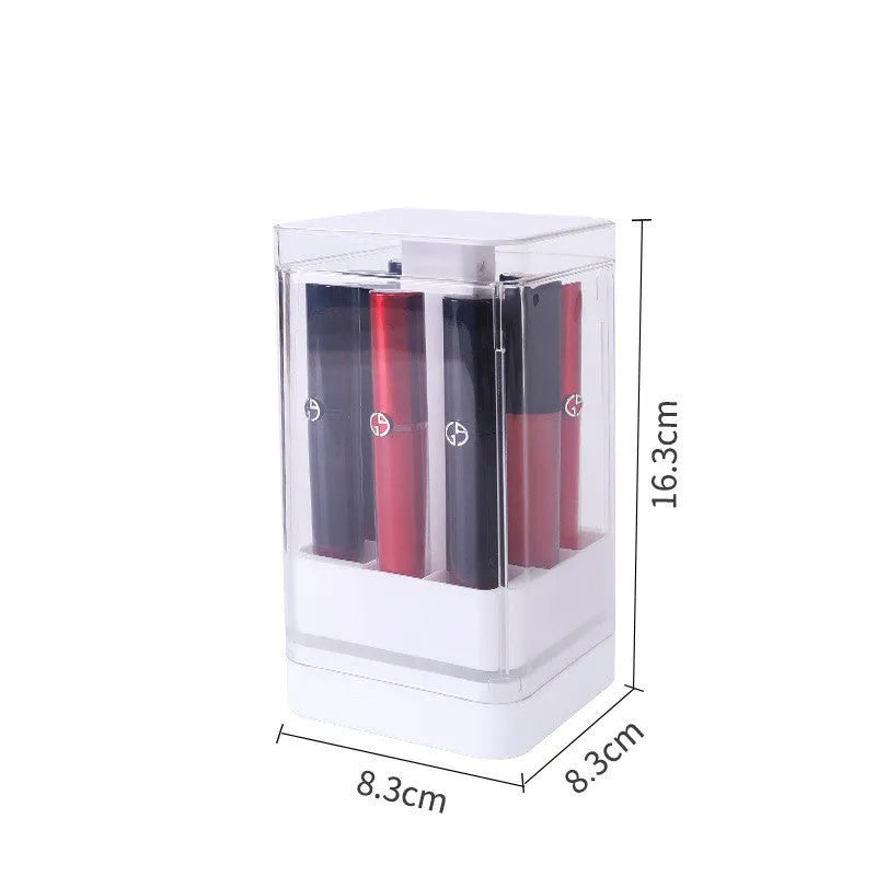 Press lift lipstick storage box with transparent lid and dust-proof belt cover in pink or white