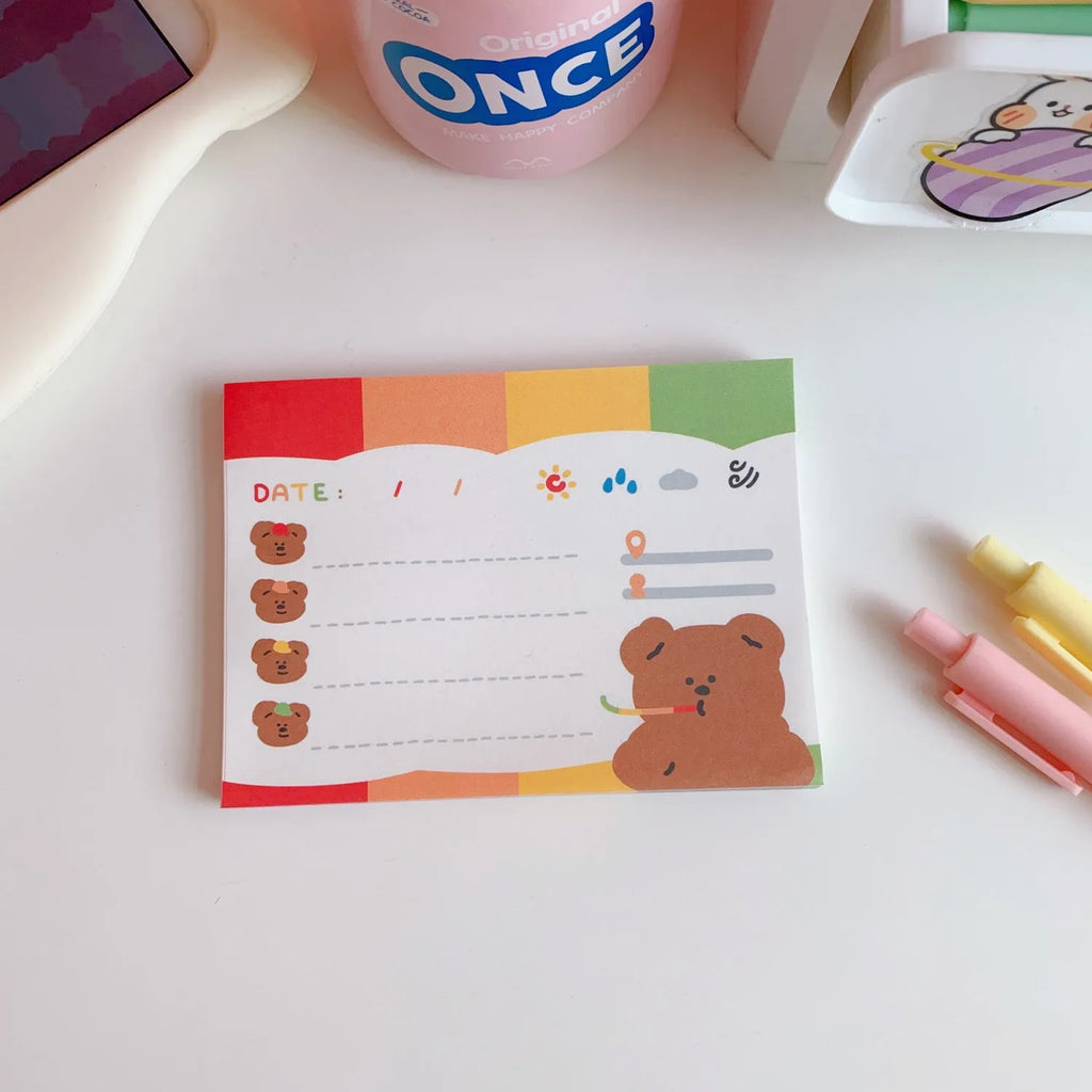 Kawaii bear memo pad notebook with cartoon cover design for daily to do lists and planning