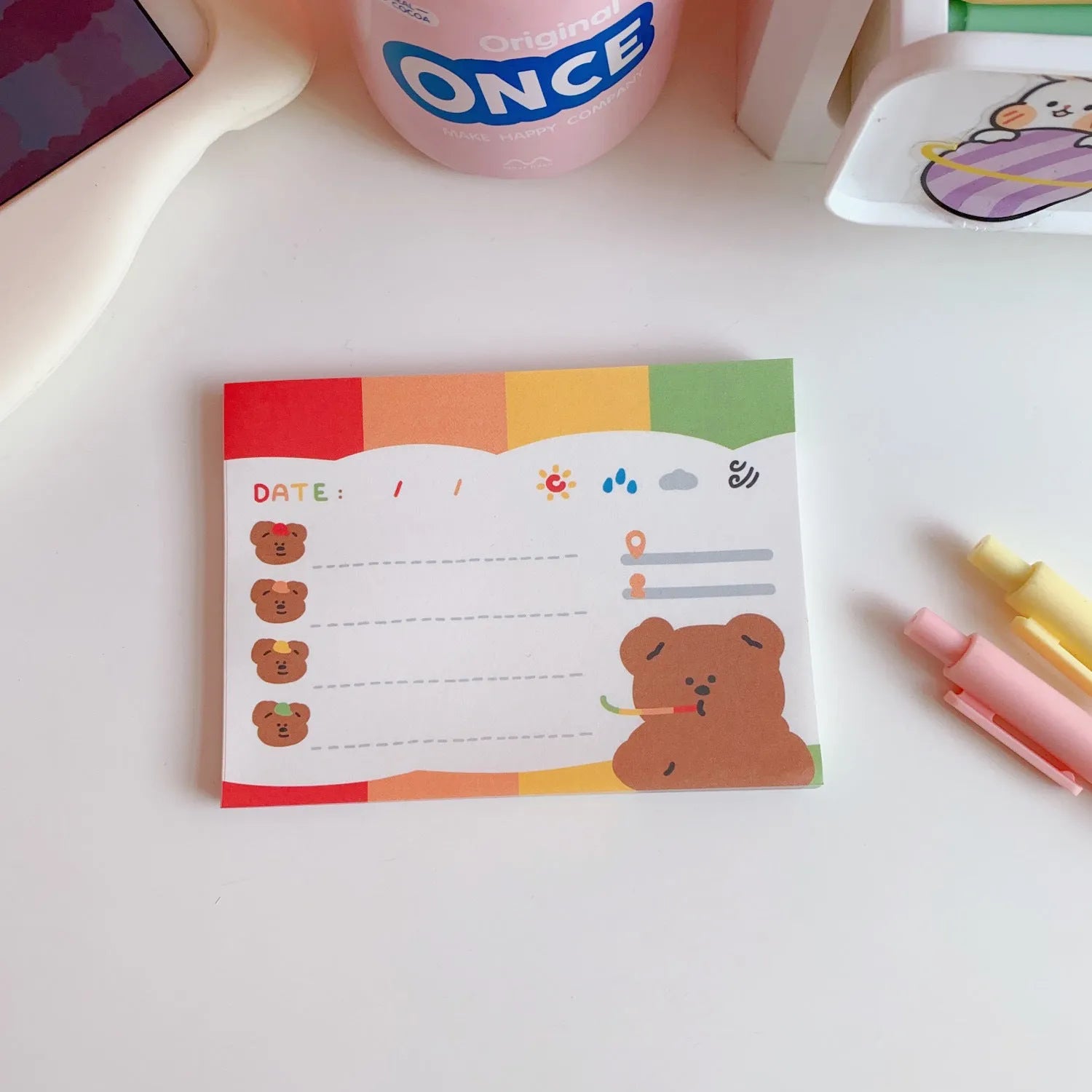 Kawaii bear memo pad notebook with cartoon cover design for daily to do lists and planning