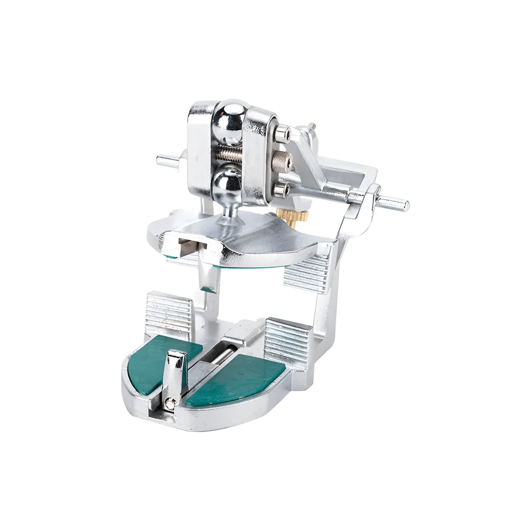 Korean dental articulator showing three adjustable settings and plastic construction